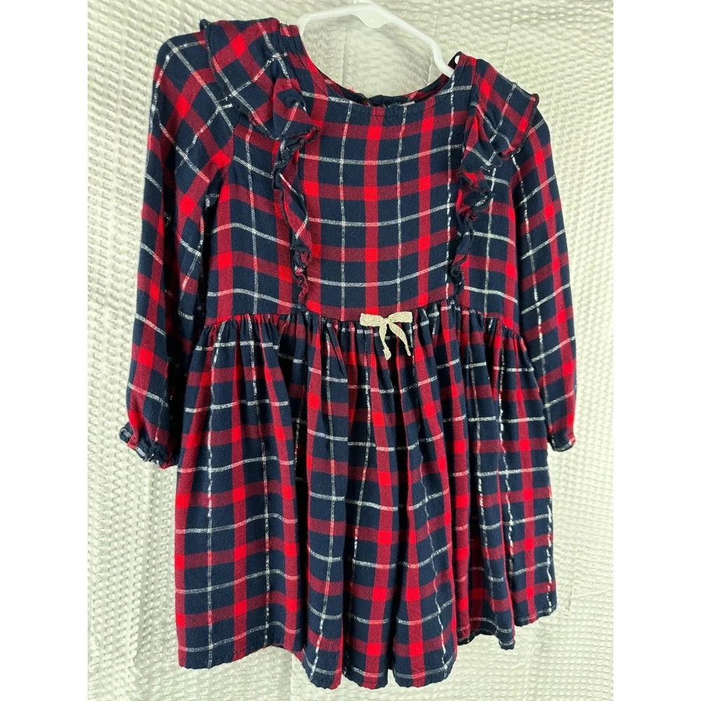 Oshkosh B'gosh Girls Plaid Dress‎ Long Sleeve Ruffle Bow Xmas 24 Months